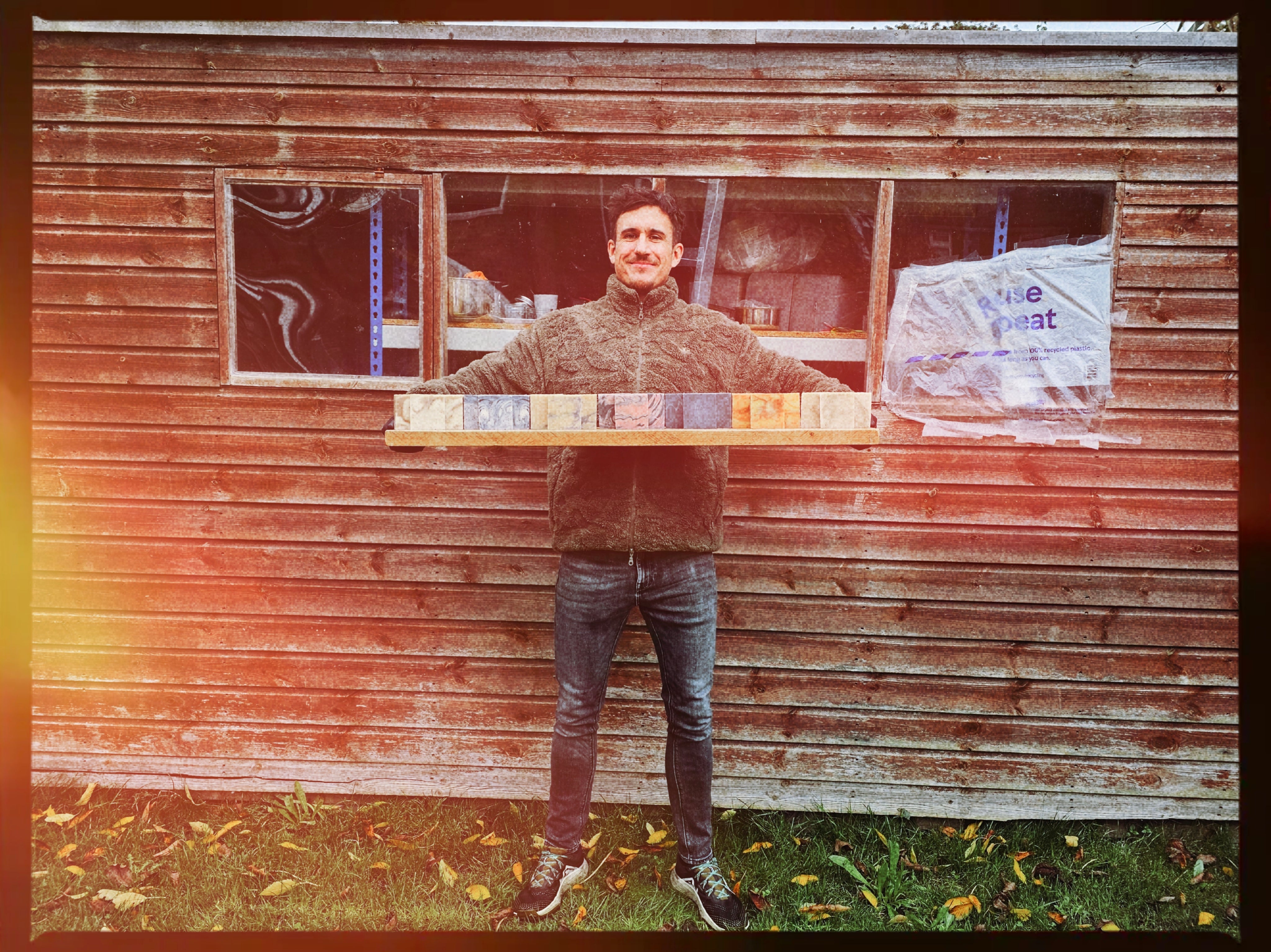 Man with soap blocks